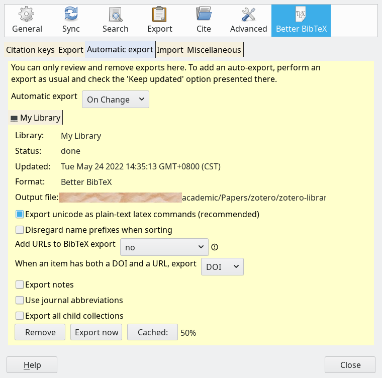 Figure 1. Automatic export of Zotero library to BibTeX using Better BibTeX